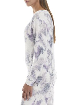 Printed Slub Hacci Long Sleeve V-Neck Sleep Shirt