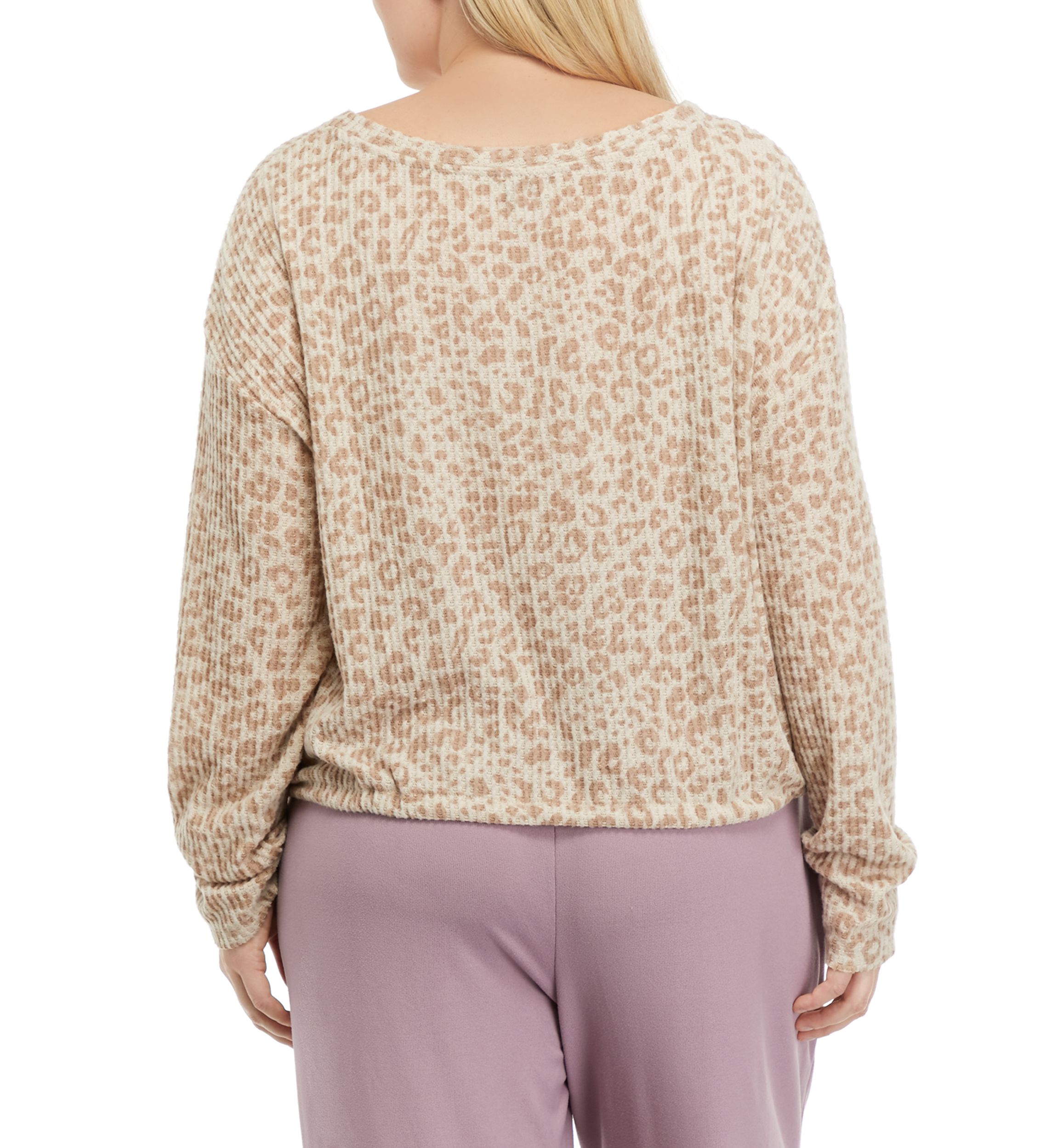 Plus Size Waffle Knit Hacci Long Sleeve Sleep Shirt 