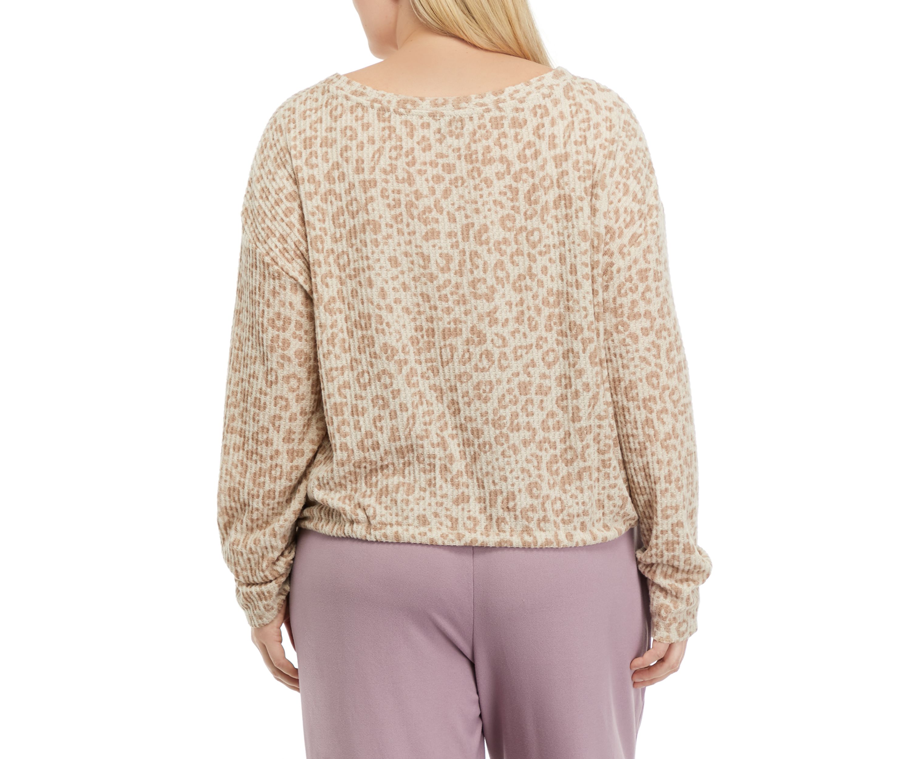 Plus Size Waffle Knit Hacci Long Sleeve Sleep Shirt 