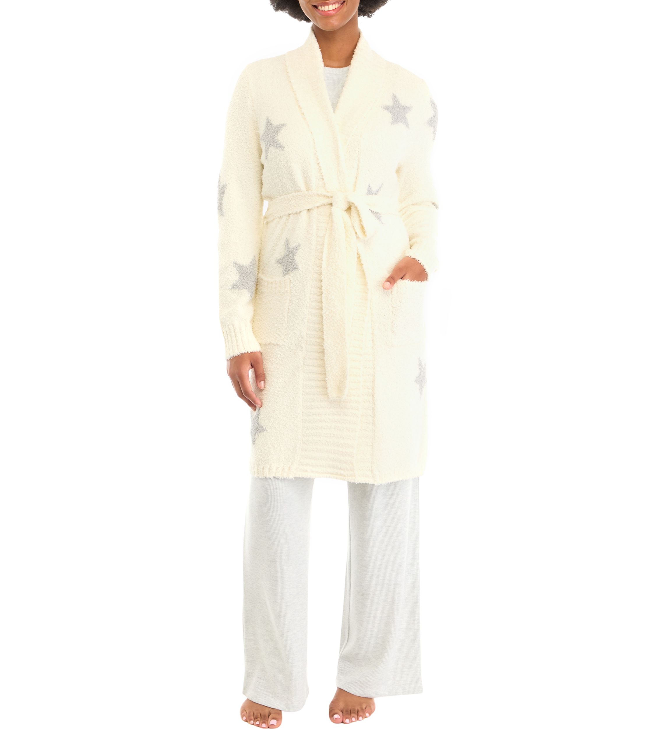 Printed Long Sleeve Teddy Robe