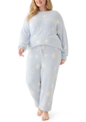 OLIVE + OAK Women's Plus Size Teddy Pajama Set, Blue, 3X