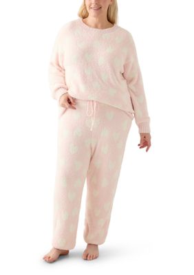 OLIVE + OAK Women's Plus Size Teddy Pajama Set, Pink, 2X