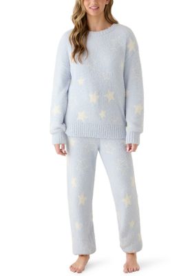 OLIVE + OAK Women's Teddy Pajama Set, Blue, XL