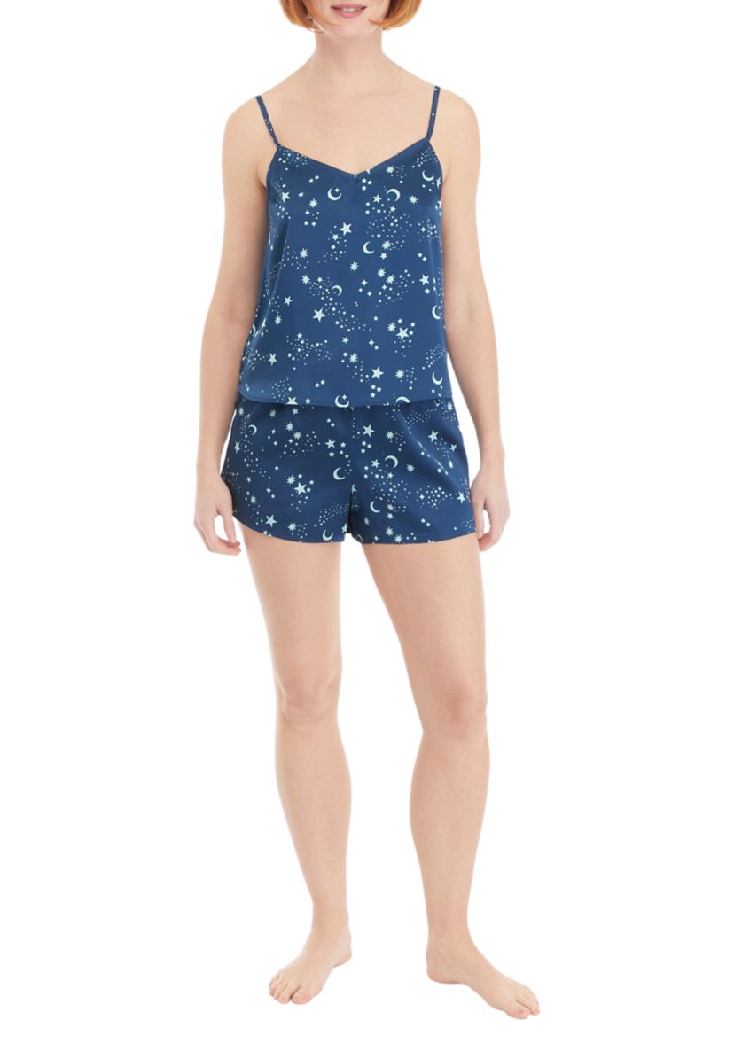 Womens Sleeveless V-Neck Tank Top and Woven Shorts Pajama Set