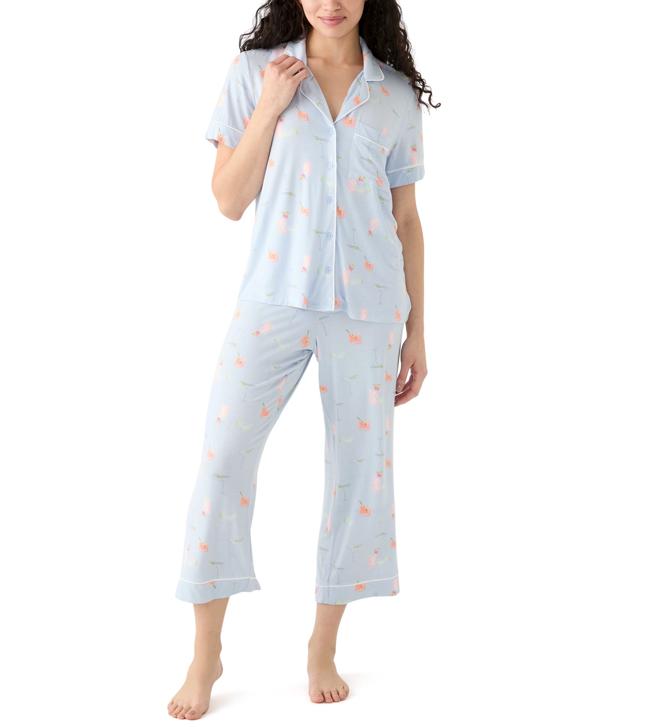 Knit Printed Notch Collar Pajama Set