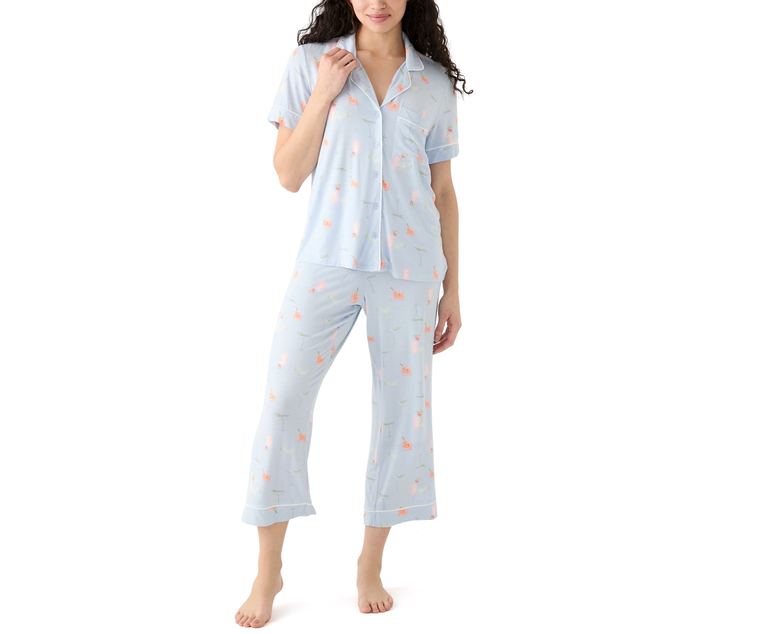 Knit Printed Notch Collar Pajama Set