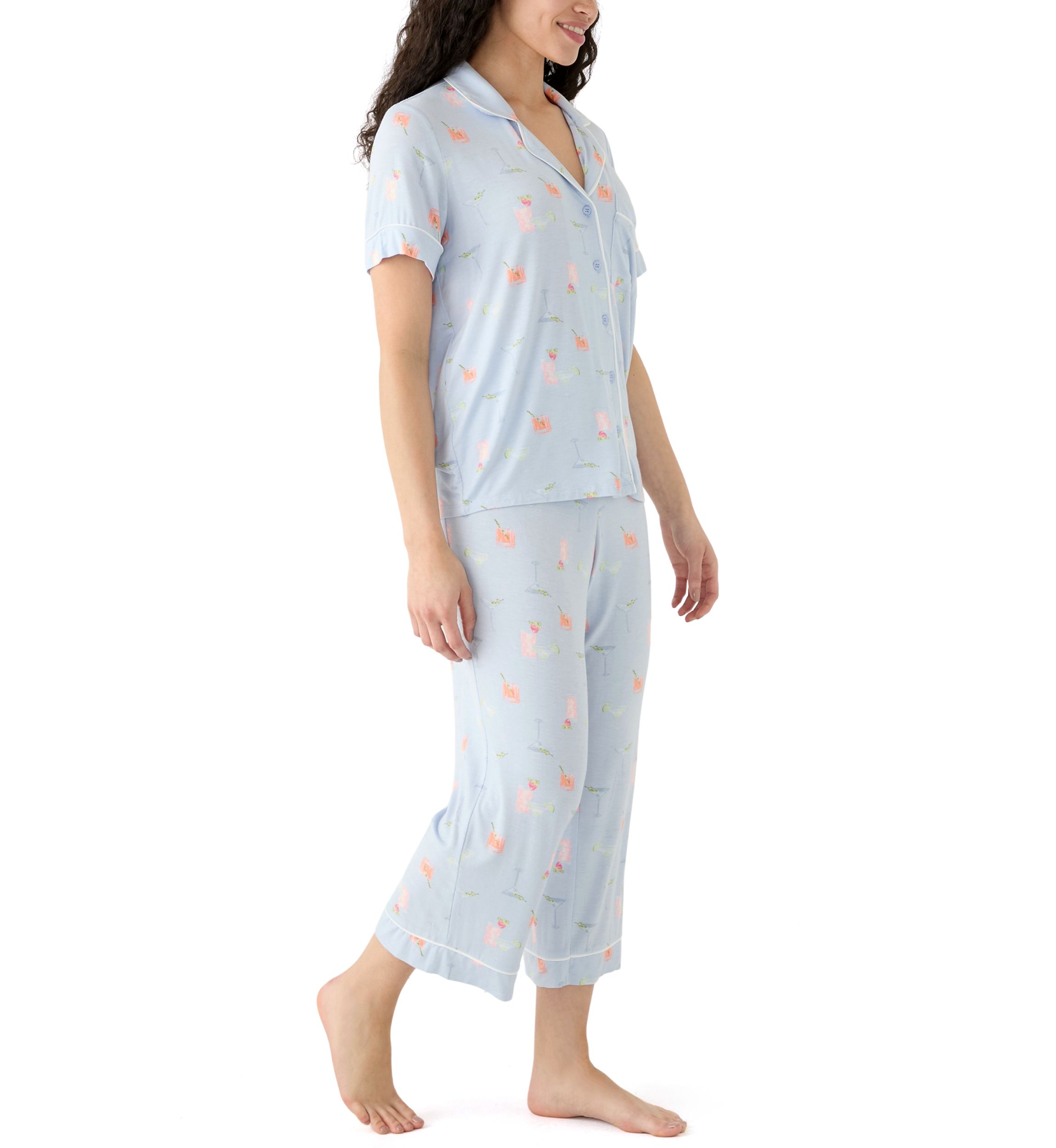 Knit Printed Notch Collar Pajama Set