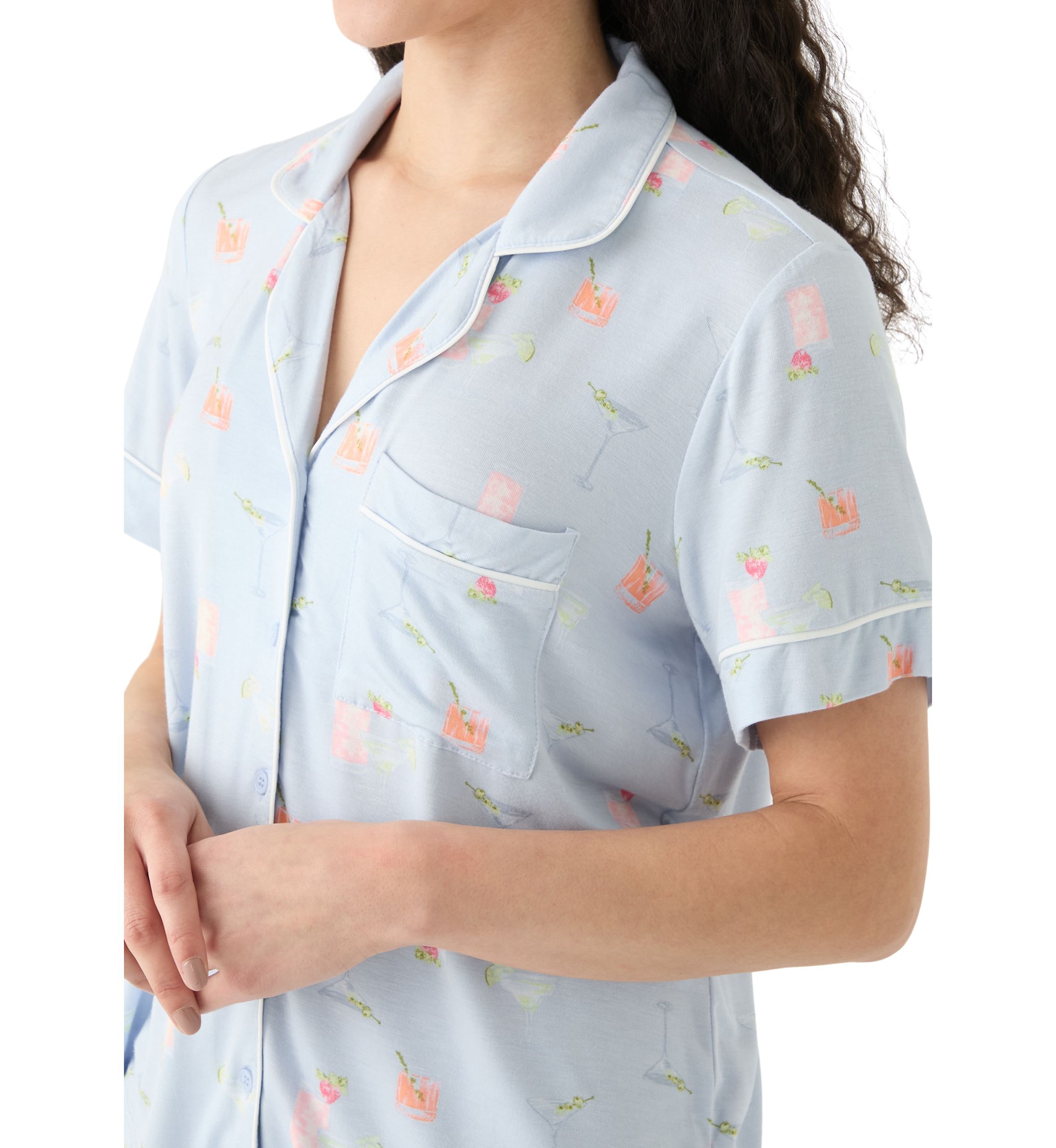 Knit Printed Notch Collar Pajama Set