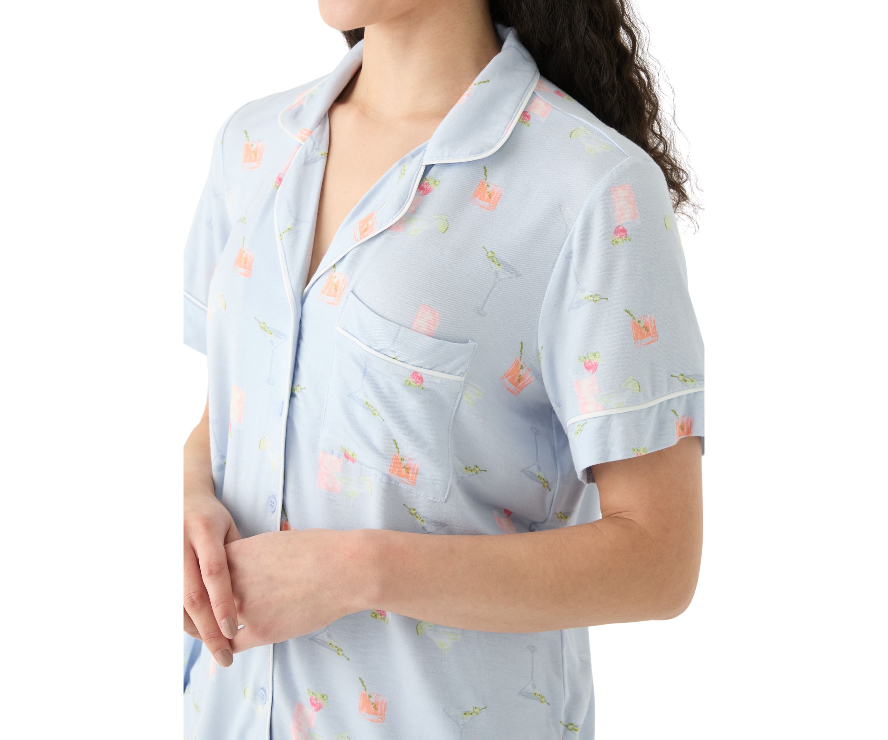 Knit Printed Notch Collar Pajama Set