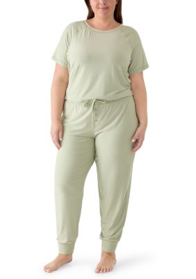 OLIVE + OAK Women's Plus Short Sleeve Shirt Jogger Set, Silver, 3X