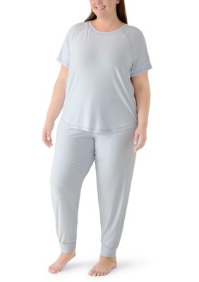 OLIVE + OAK Women's Plus Short Sleeve Shirt Jogger Set, 3X