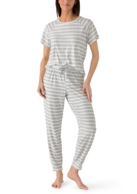 OLIVE + OAK Women's Short Sleeve and Jogger Set, Grey, Medium