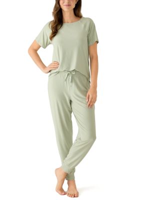 OLIVE + OAK Women's Short Sleeve and Jogger Set, Silver, Medium