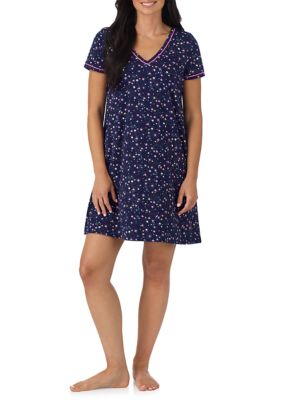Cuddl Duds Women's Short Sleeve Sleephshirt, Navy Blue, XL