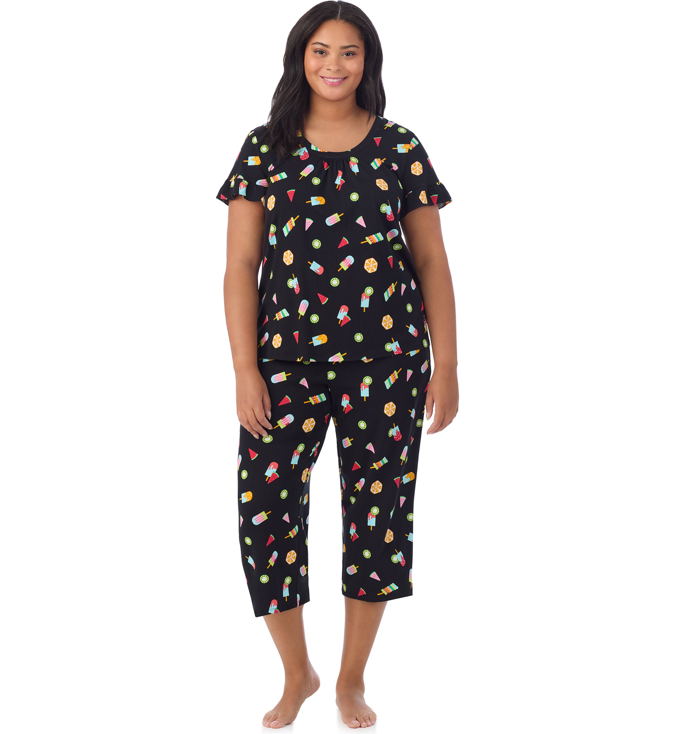 Plus Size Short Sleeve Cropped PJ Set 