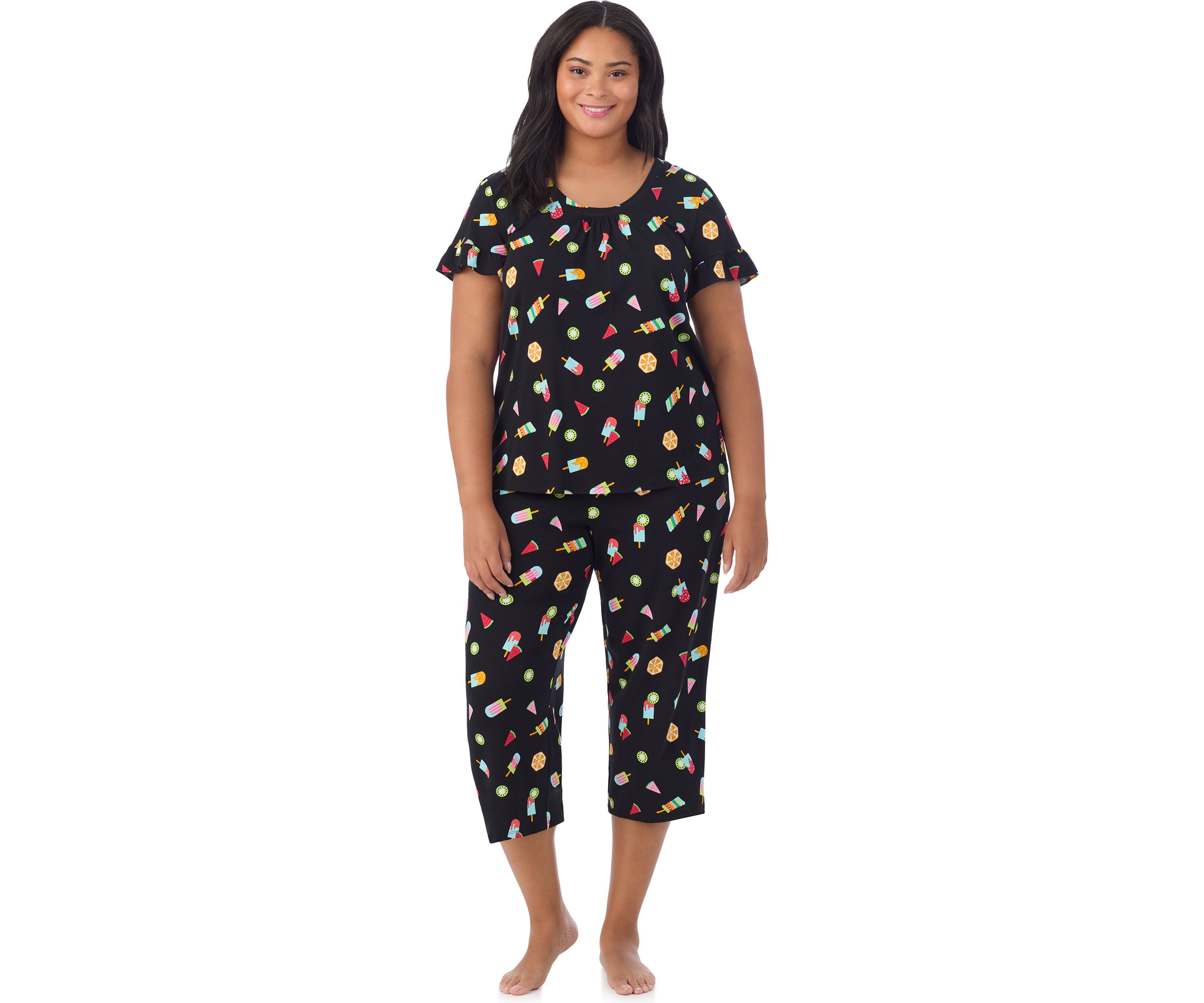 Plus Size Short Sleeve Cropped PJ Set 