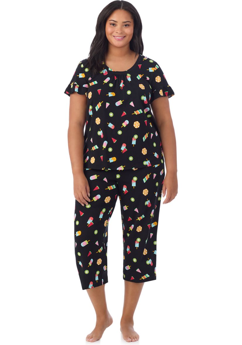 Plus Size Short Sleeve Cropped PJ Set 