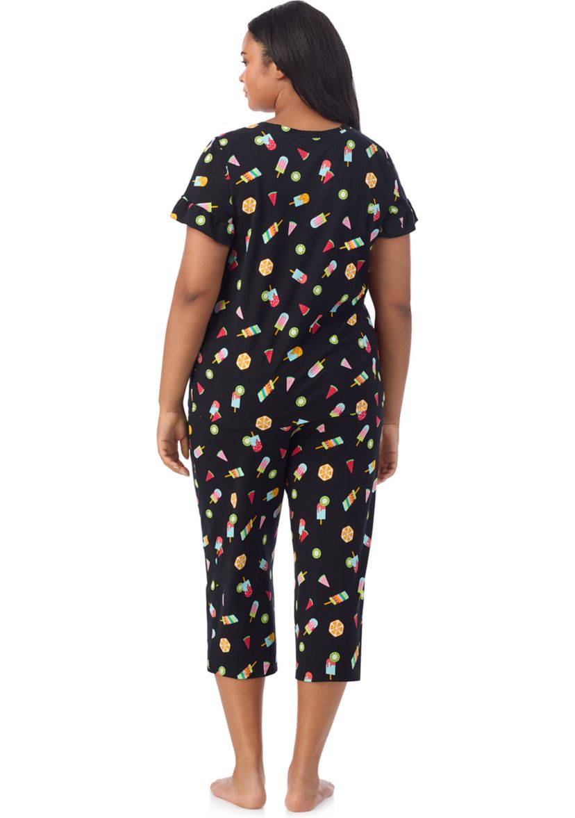 Plus Size Short Sleeve Cropped PJ Set 