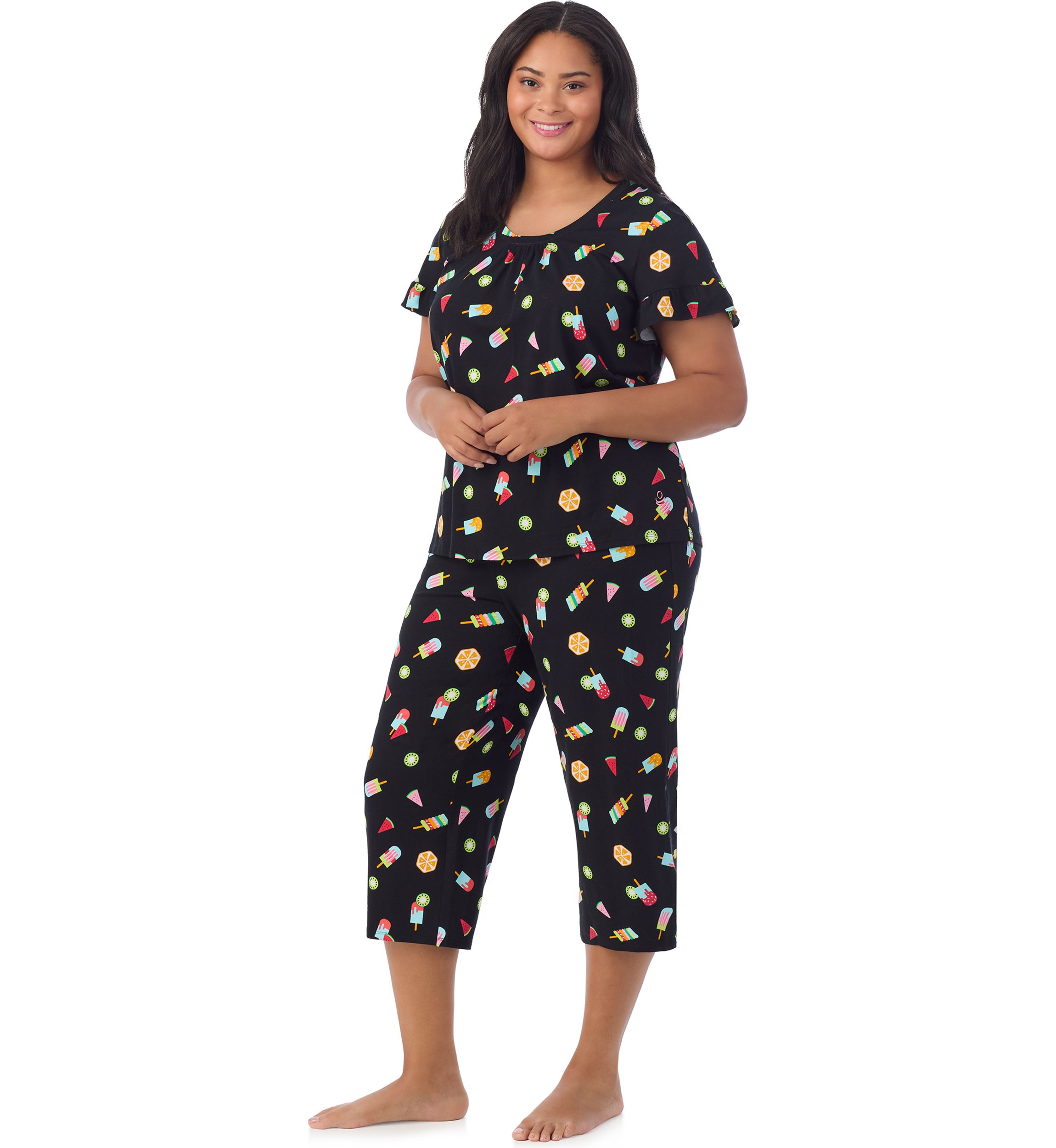 Plus Size Short Sleeve Cropped PJ Set 