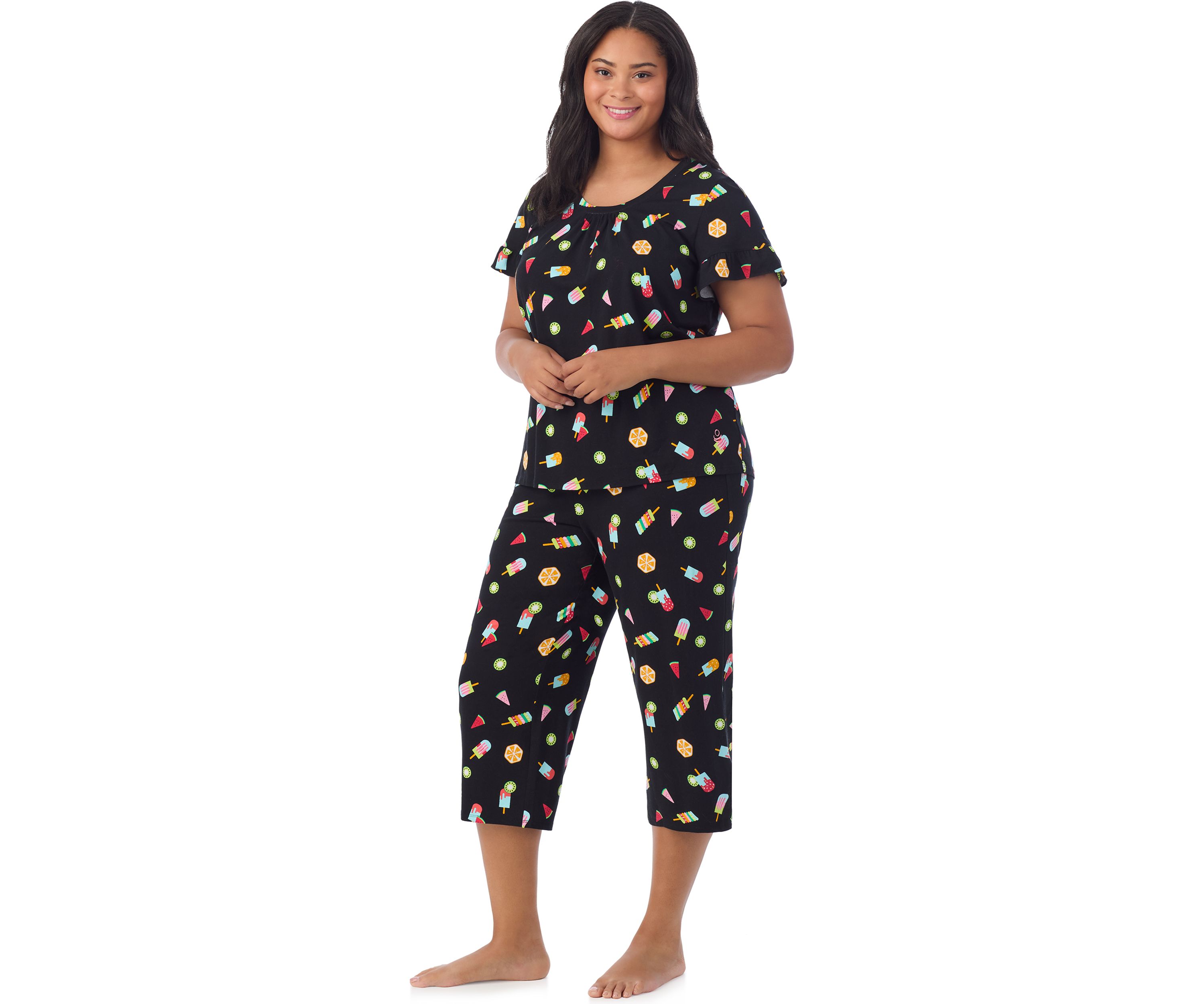 Plus Size Short Sleeve Cropped PJ Set 