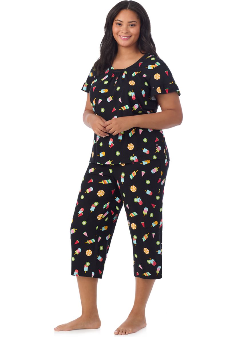 Plus Size Short Sleeve Cropped PJ Set 