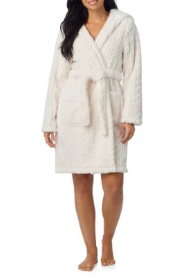 Cuddl Duds Women's Short Robe, Ivory, XL
