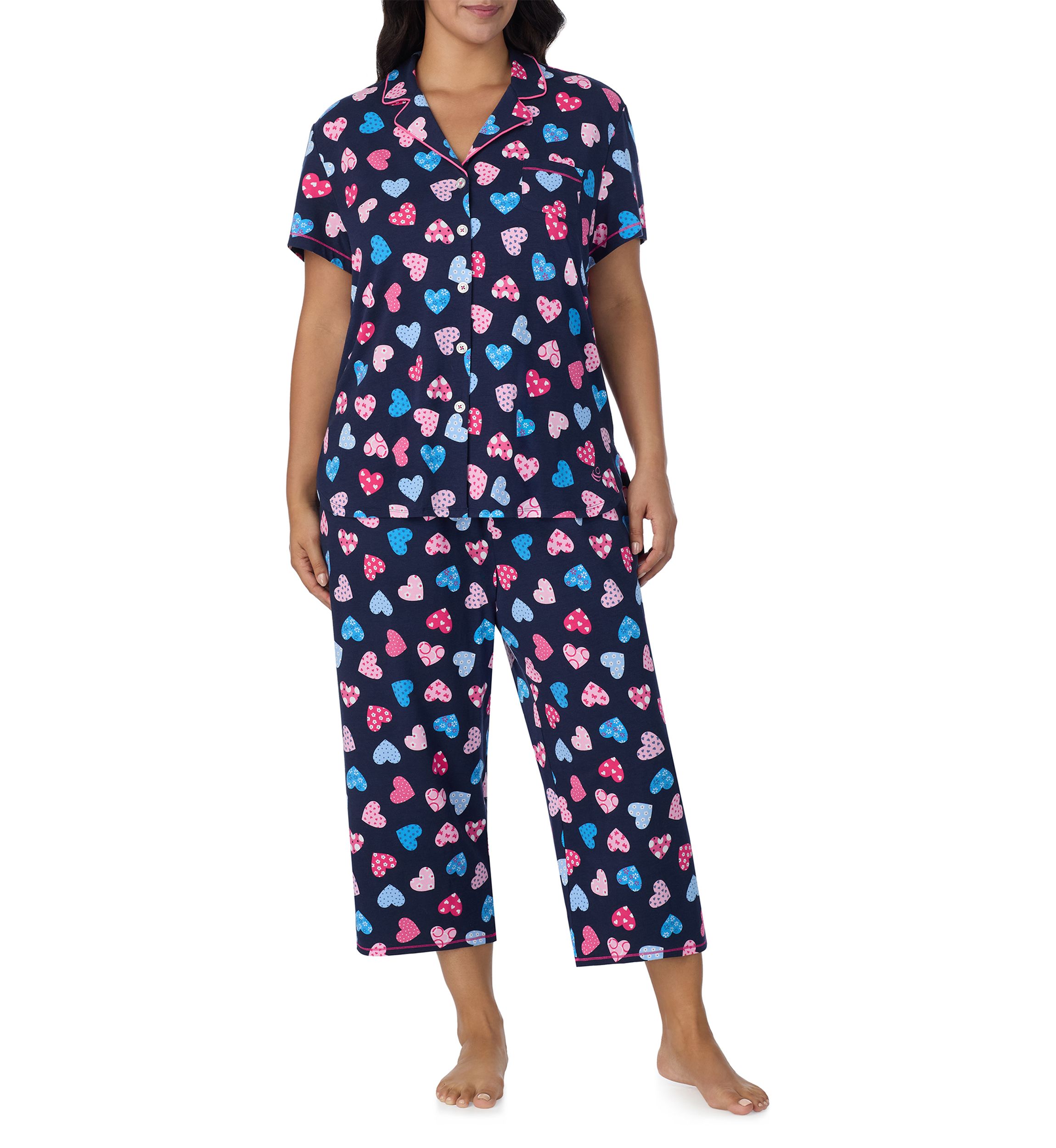 Plus Size Short Sleeve Printed Cropped Pajama Set 