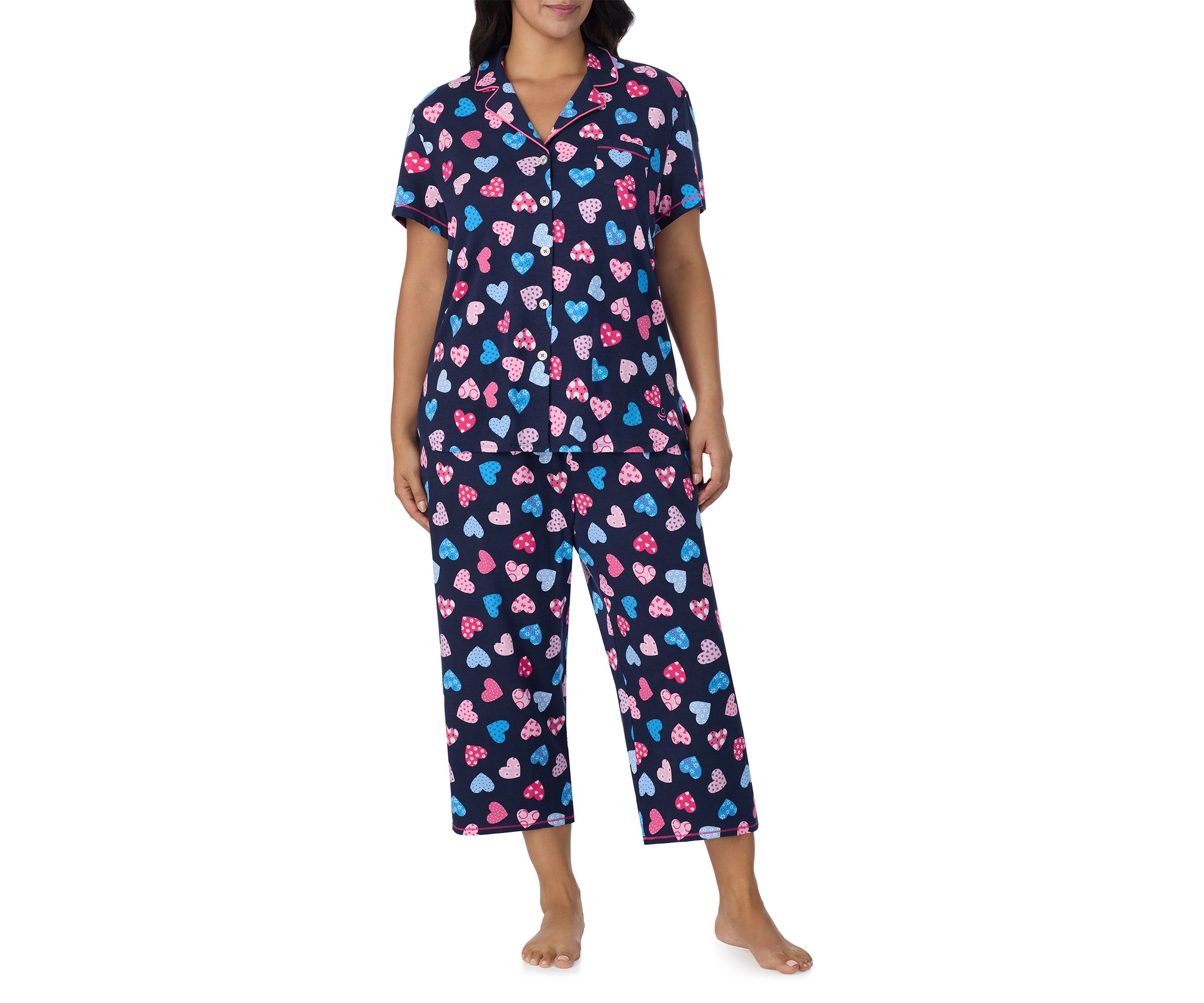 Plus Size Short Sleeve Printed Cropped Pajama Set 