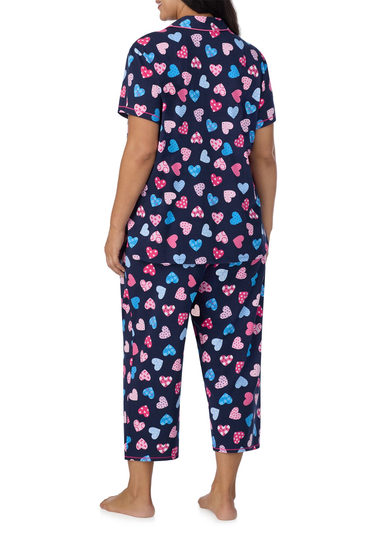 Plus Size Short Sleeve Printed Cropped Pajama Set 