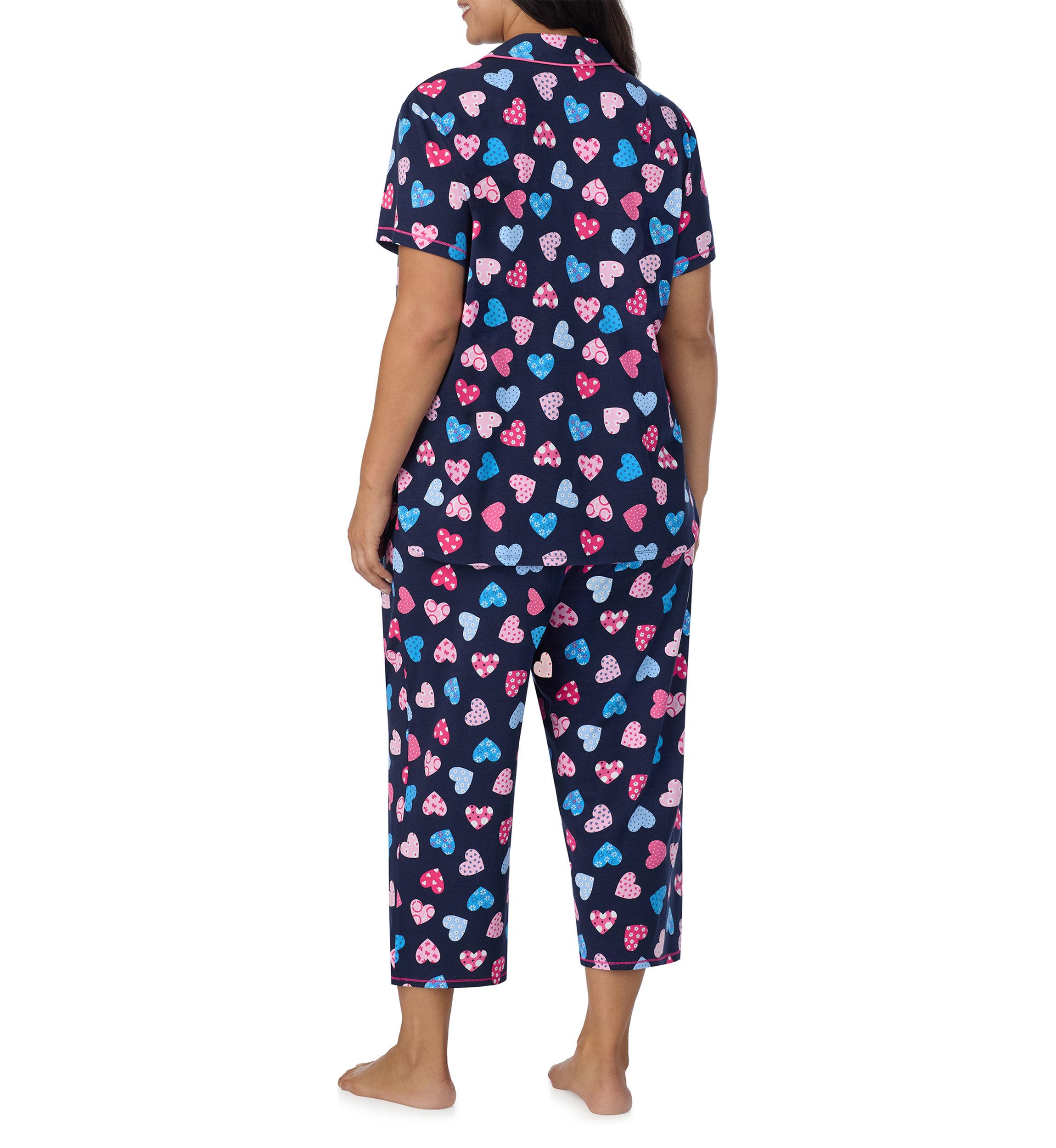 Plus Size Short Sleeve Printed Cropped Pajama Set 