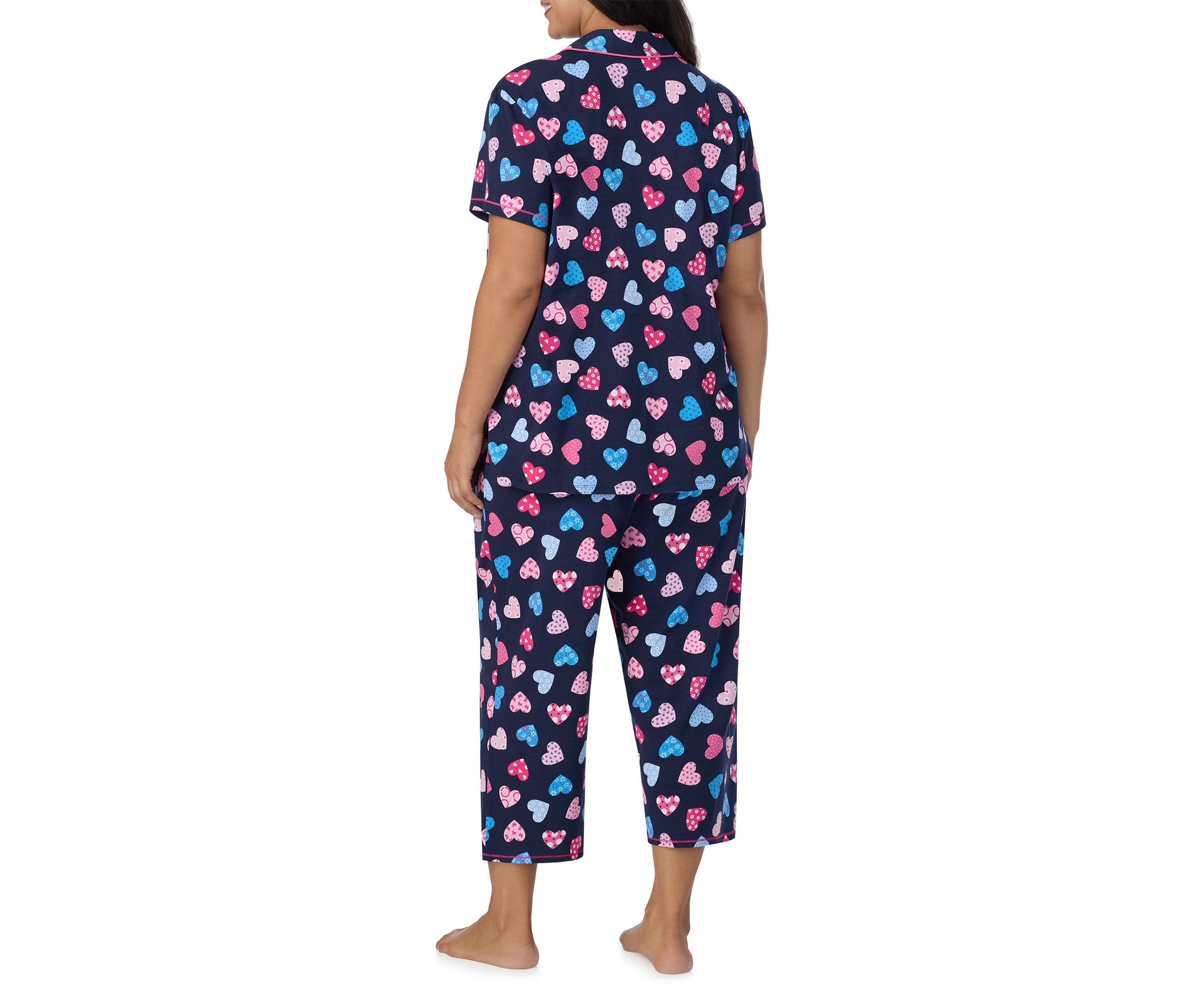 Plus Size Short Sleeve Printed Cropped Pajama Set 
