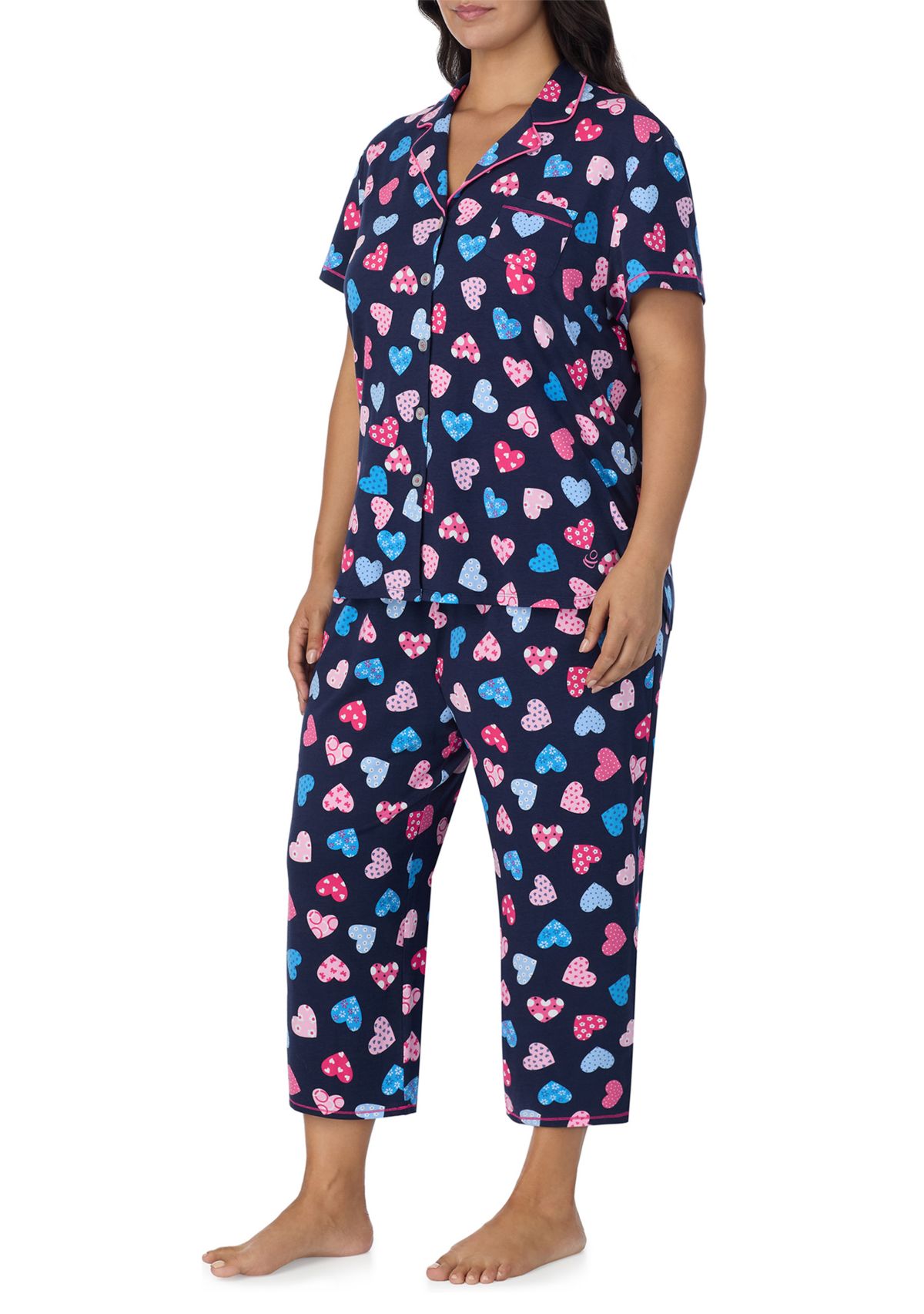 Plus Size Short Sleeve Printed Cropped Pajama Set 