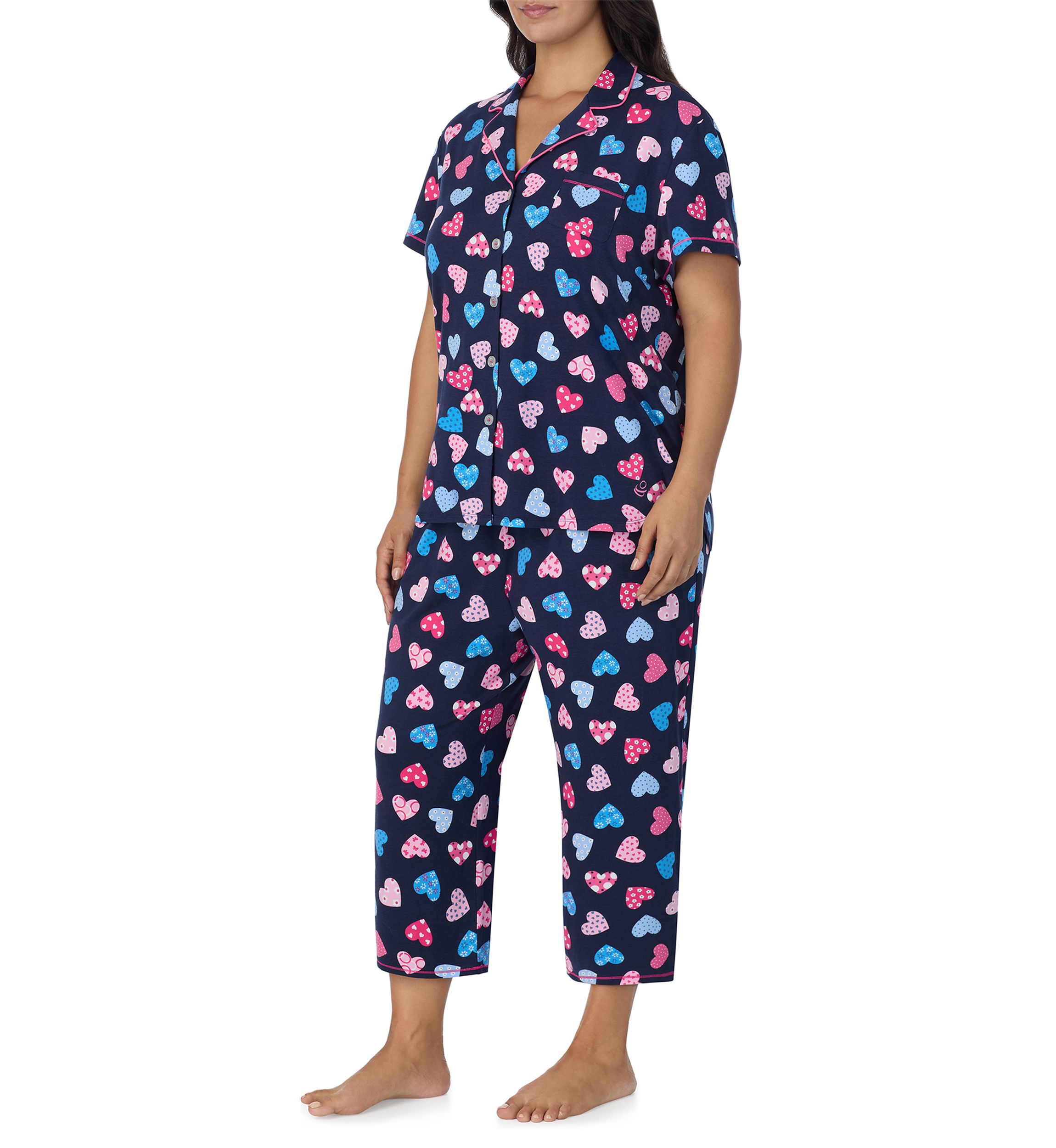 Plus Size Short Sleeve Printed Cropped Pajama Set 
