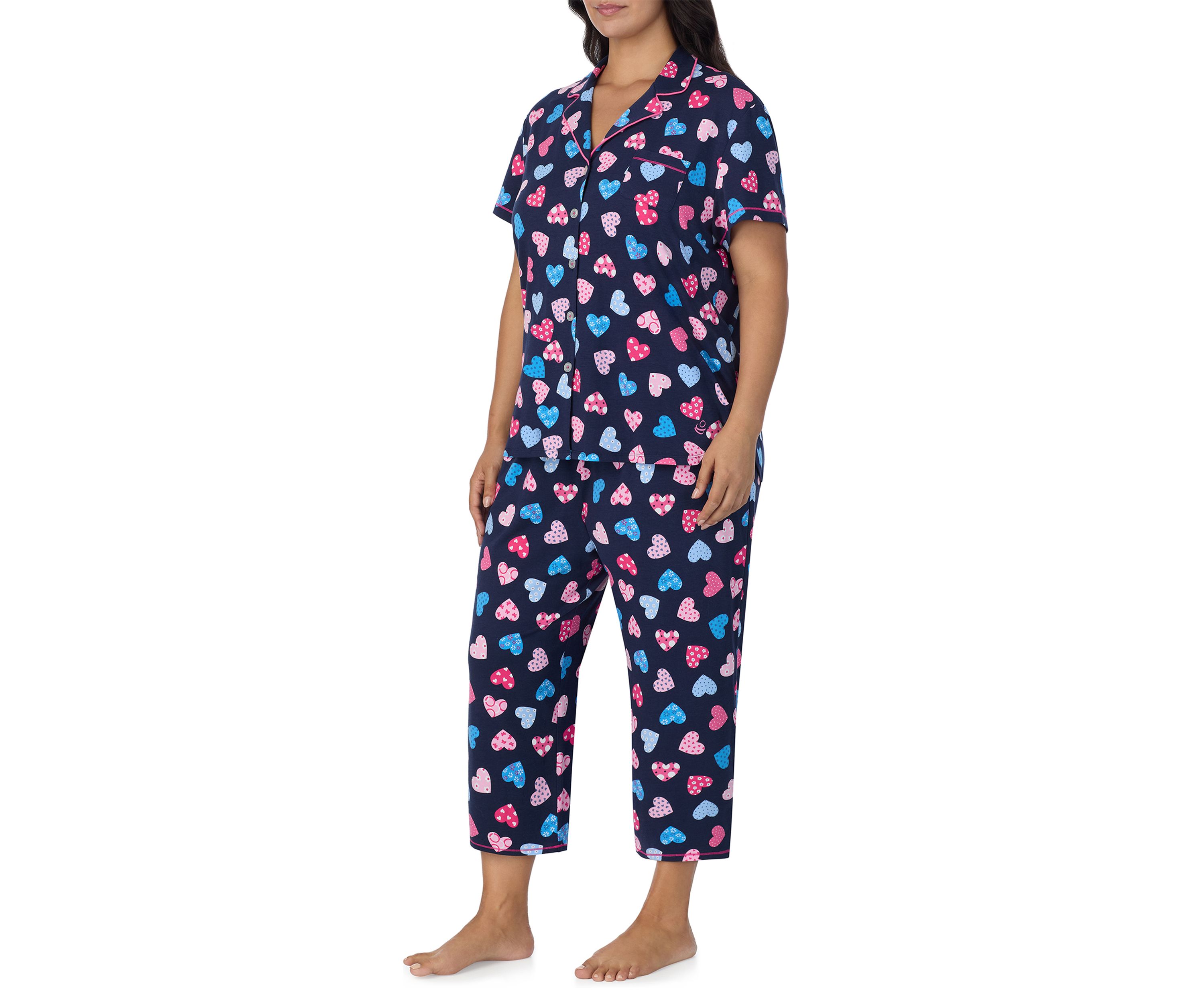 Plus Size Short Sleeve Printed Cropped Pajama Set 