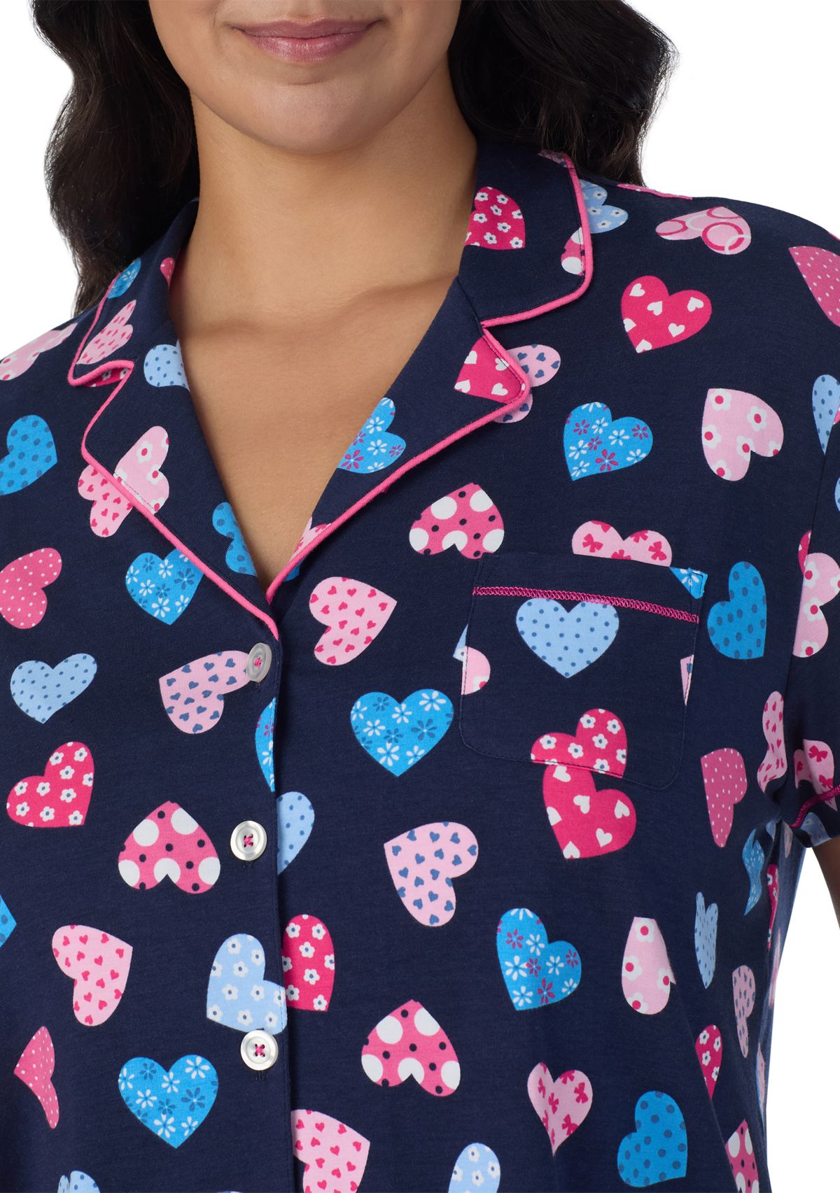 Plus Size Short Sleeve Printed Cropped Pajama Set 