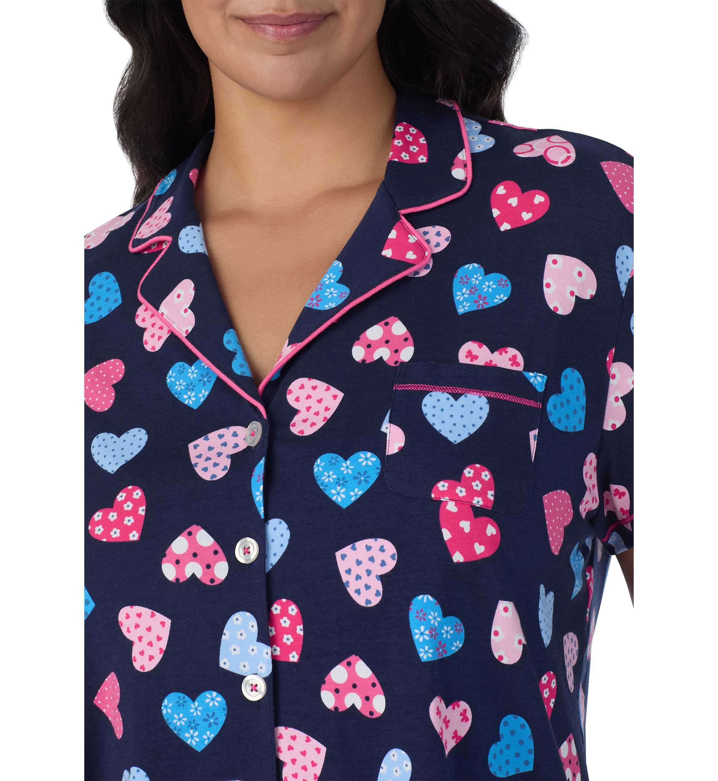 Plus Size Short Sleeve Printed Cropped Pajama Set 