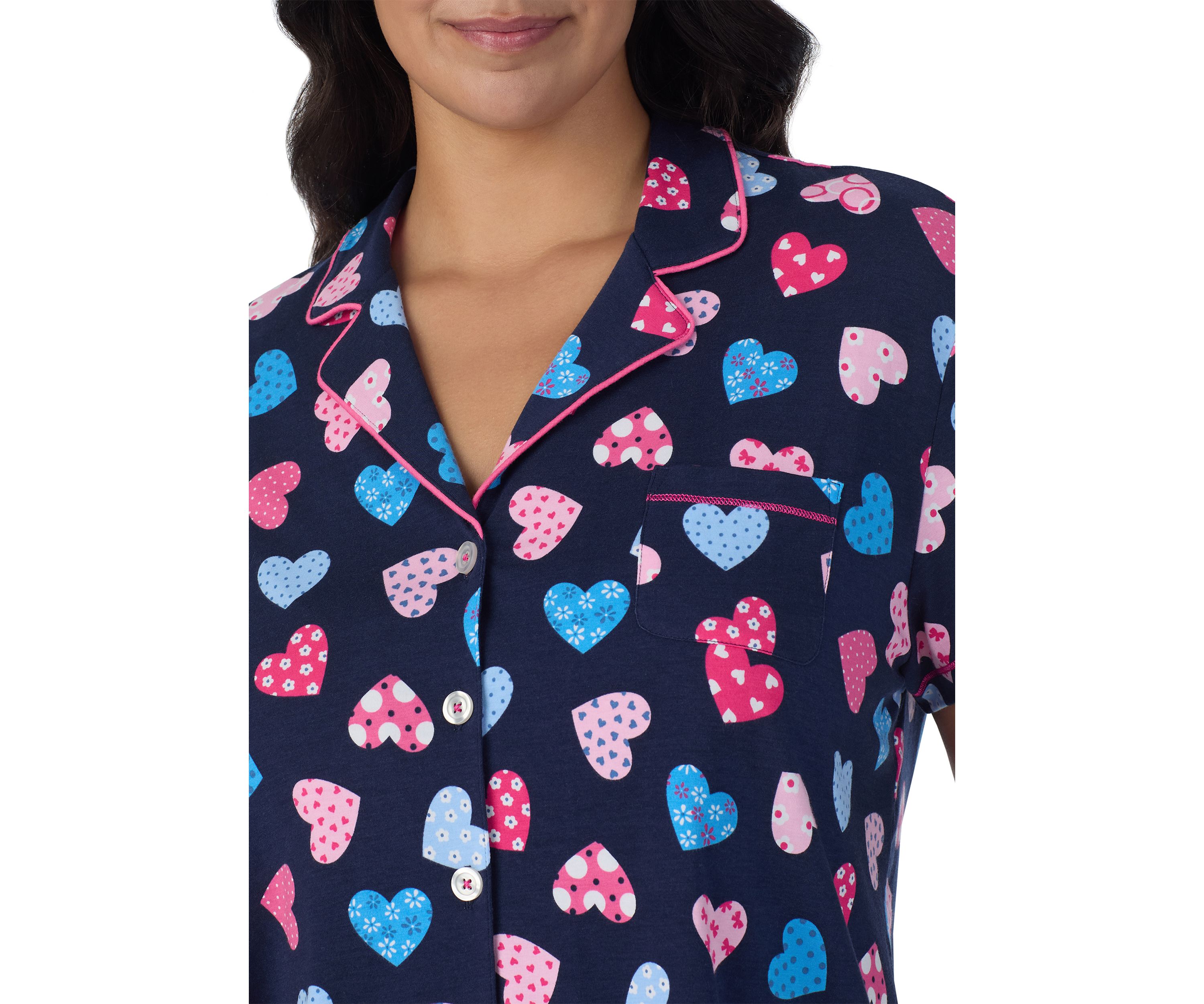 Plus Size Short Sleeve Printed Cropped Pajama Set 