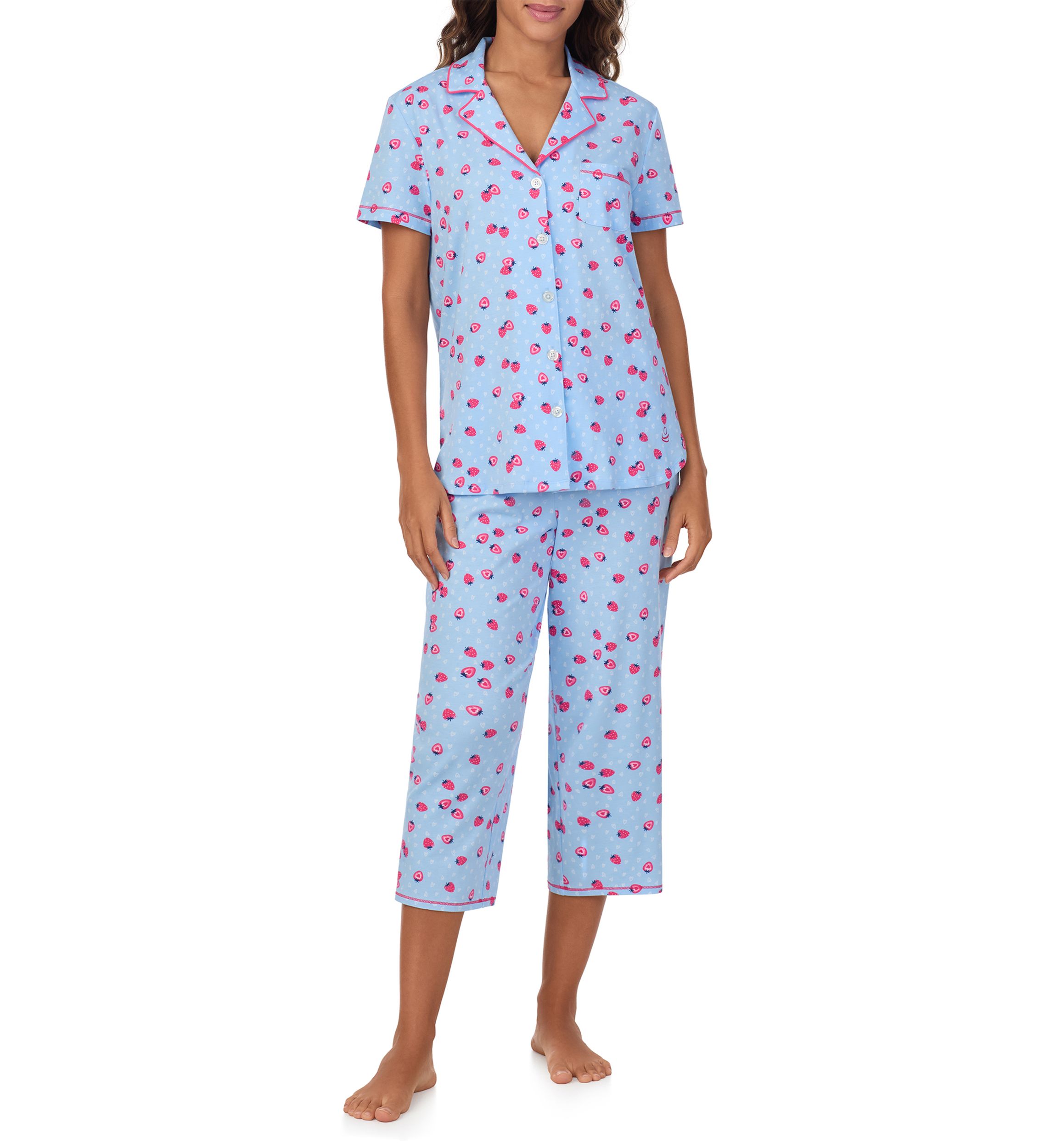 Short Sleeve Notch Crop Pajama Set 