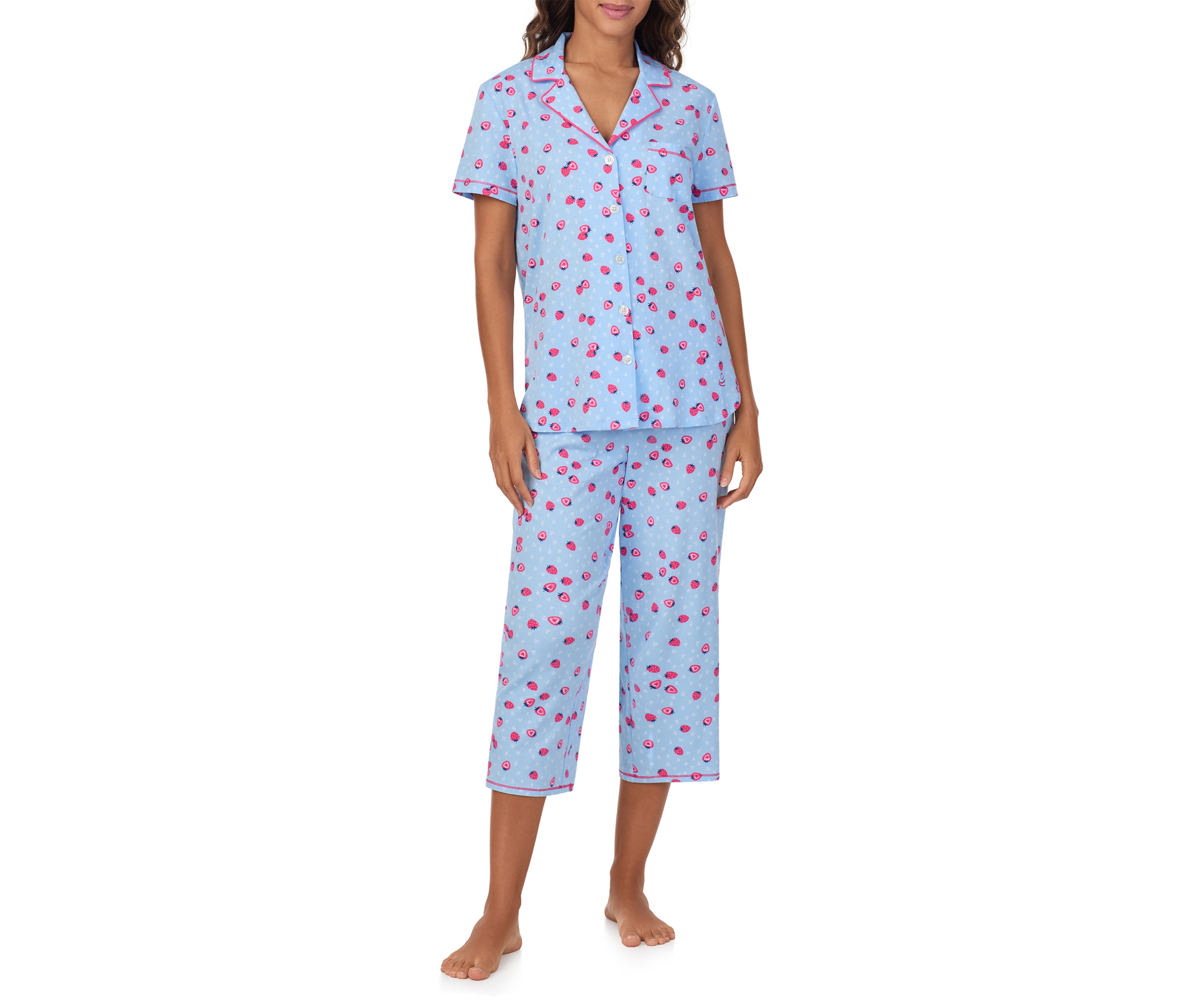 Short Sleeve Notch Crop Pajama Set 