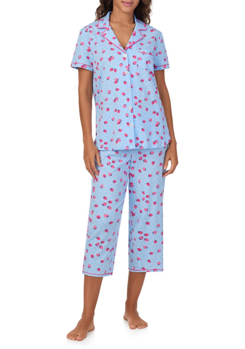 Short Sleeve Notch Crop Pajama Set 