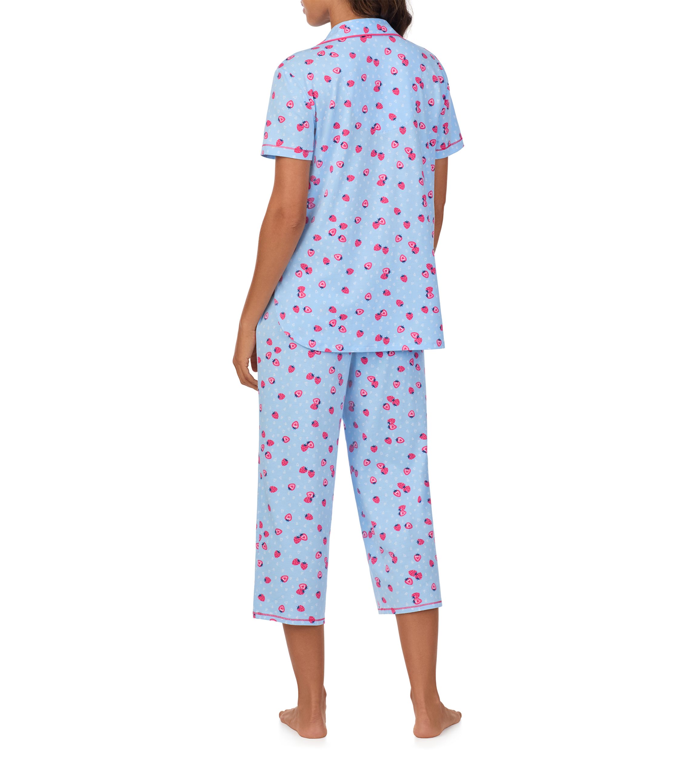 Short Sleeve Notch Crop Pajama Set 