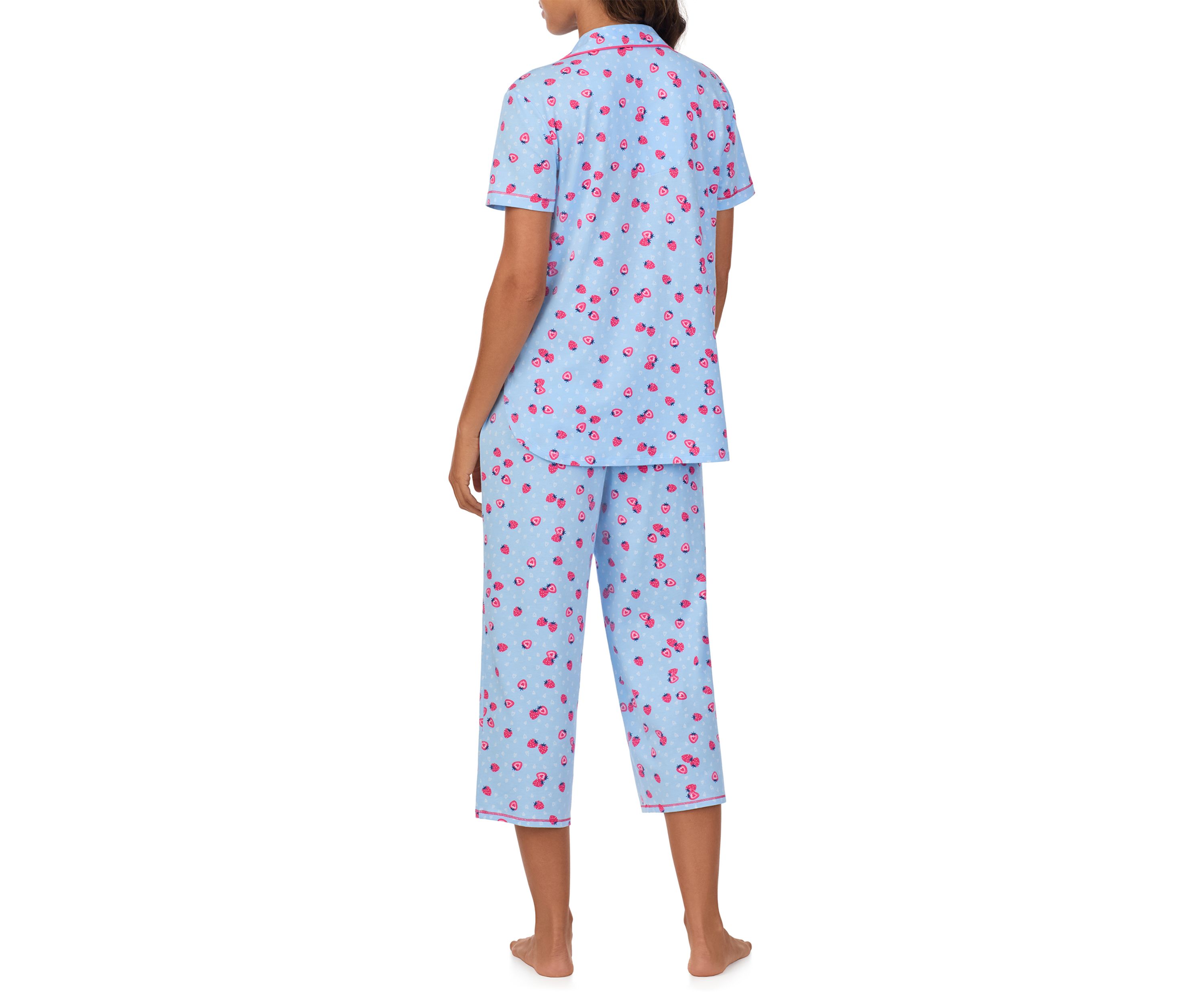 Short Sleeve Notch Crop Pajama Set 