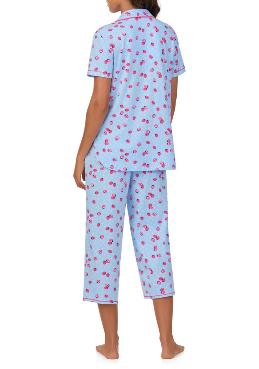 Short Sleeve Notch Crop Pajama Set 