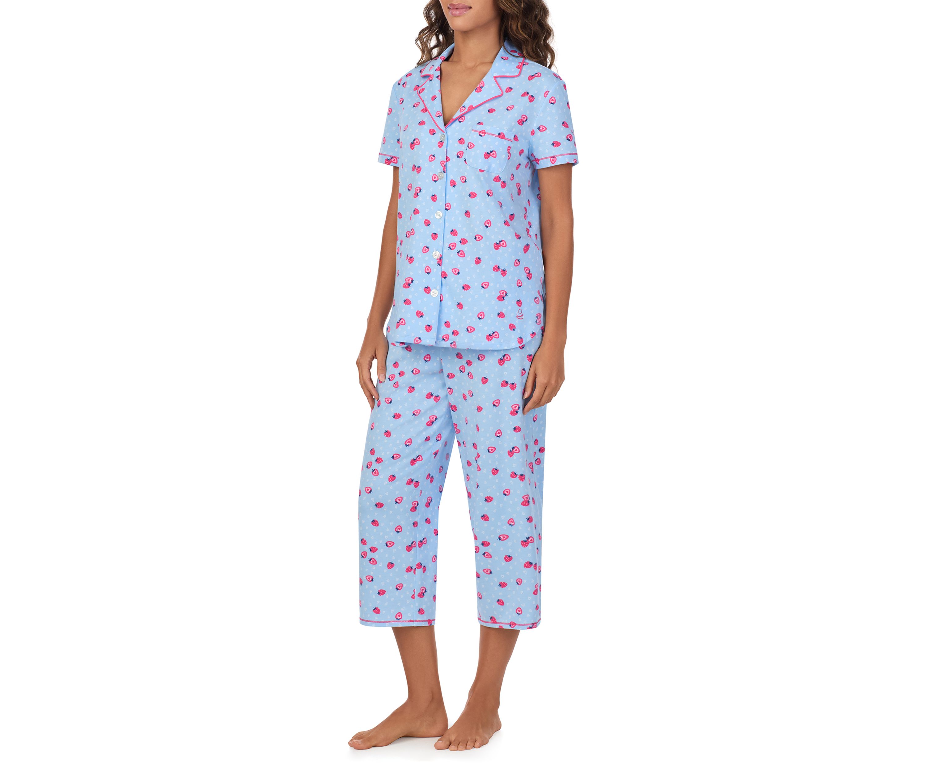 Short Sleeve Notch Crop Pajama Set 