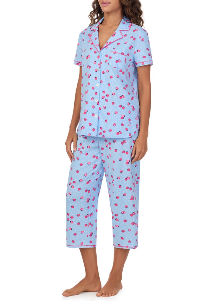 Short Sleeve Notch Crop Pajama Set 