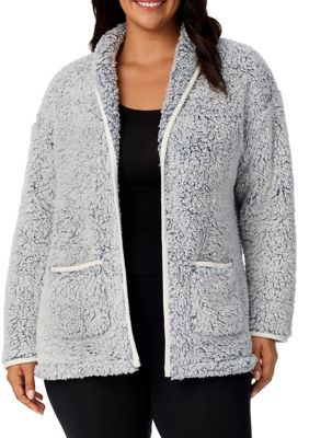 Cuddl Duds Women's Short Sherpa Cardigan, Grey, 3XL
