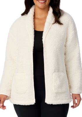Cuddl Duds Women's Short Sherpa Cardigan, Ivory, 3XL