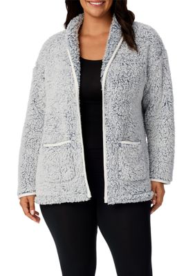 Cuddl Duds Women's Short Sherpa Cardigan, Grey, XL