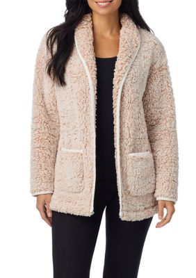 Cuddl Duds Women's Short Sherpa Cardigan, Beige, XL
