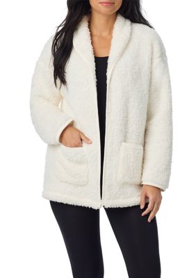 Cuddl Duds Women's Short Sherpa Cardigan, Ivory, XL